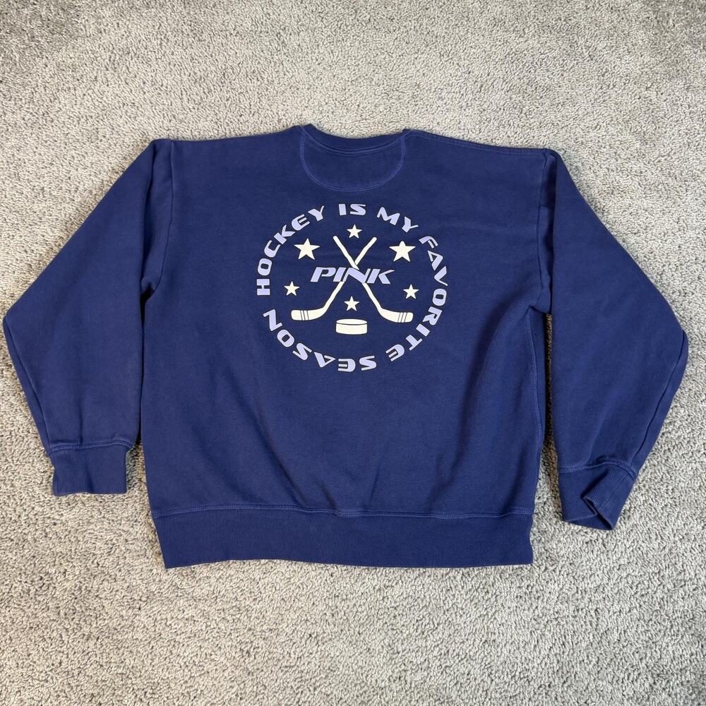 PINK Victoria's Secret Sweatshirt Womens M Blue Pullover Hockey Graphic